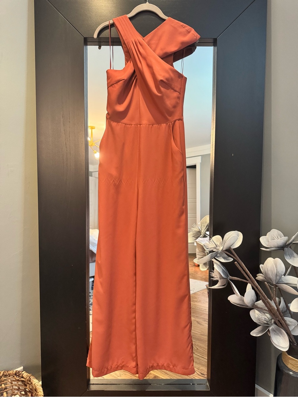 Adelyn Rae One-Shoulder Coral Jumpsuit